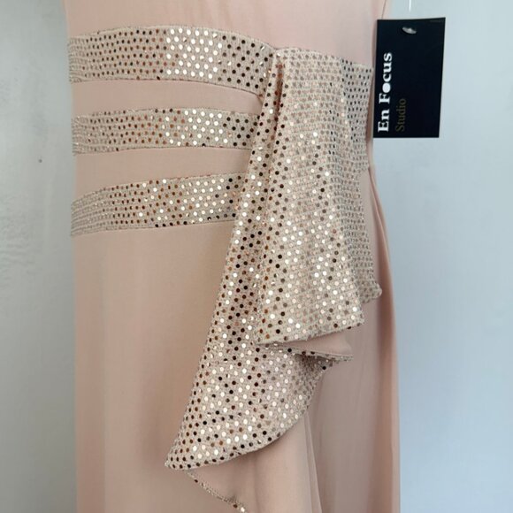 En Focus Studio Dress Size 8 NWT Pink Stretch Knit Maxi Sequin Sleeveless - Picture 4 of 6